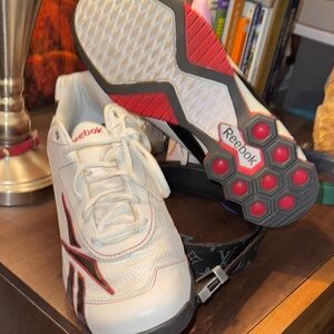 Reebok White, Red and Black, HEXRide Athletic Shoes. Gently used